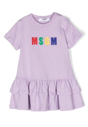 MSGM Kids logo-appliqué cotton dress - Purple