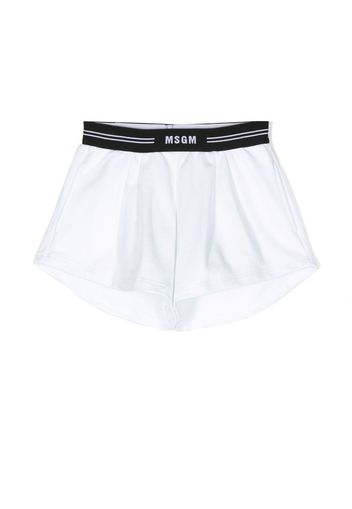 MSGM Kids logo-print pleated shorts - White