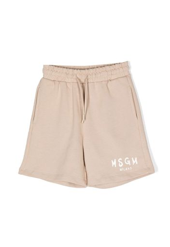 MSGM Kids logo-print cotton shorts - Neutrals