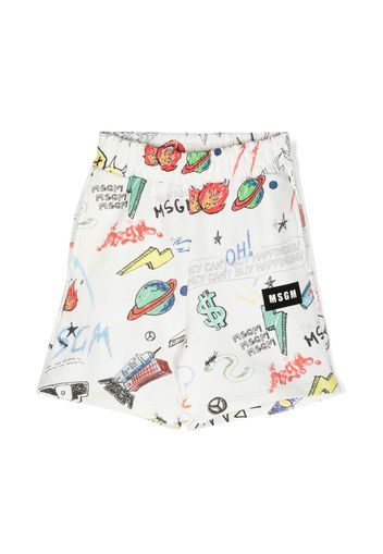 MSGM Kids doodle-print cotton shorts - White