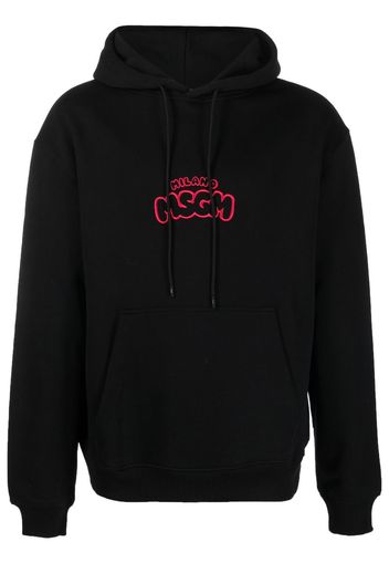 MSGM embroidered-logo cotton hoodie - Black