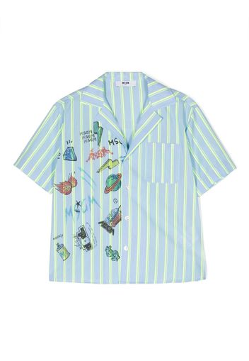 MSGM Kids illustration-style striped shirt - Blue