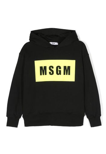 MSGM Kids logo-stamp cotton hoodie - Black