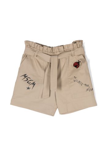 MSGM Kids sketch-print gathered belted shorts - Neutrals
