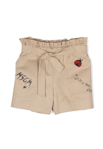 MSGM Kids sketch-print gathered belted shorts - Neutrals