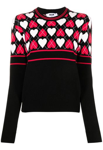 MSGM heart-print intarsia-knit jumper - Black