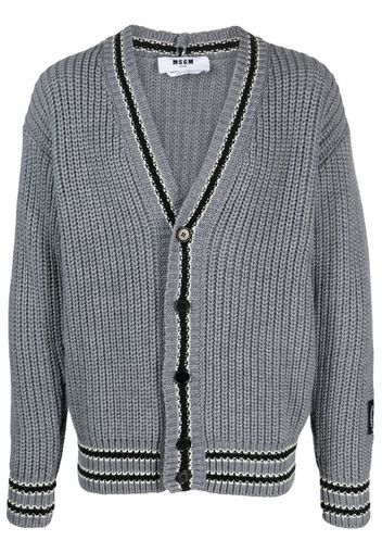 MSGM striped-trim buttoned cardigan - Grey