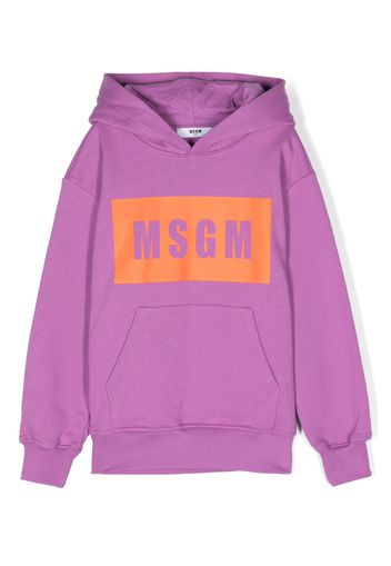 MSGM Kids logo-print cotton hoodie - Purple
