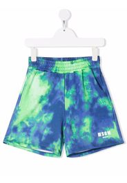 MSGM Kids tie-dye print cotton track shorts - Blue