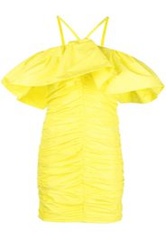 MSGM ruched ruffle-trim mini dress - Yellow