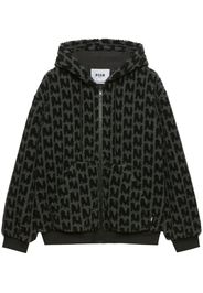 MSGM towelled finish logo-patterned zipped hoodie - Grey