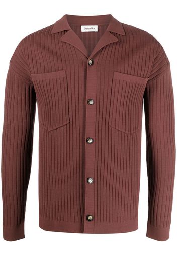 Nanushka ribbed-knit notched-collar cardigan - Brown