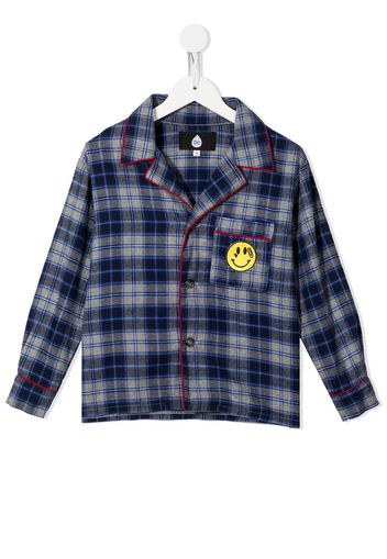 Natasha Zinko Kids smiley-patch checked shirt - Blue