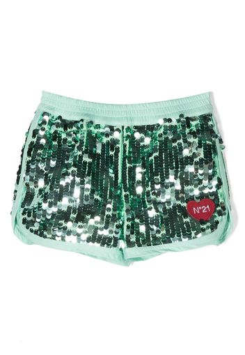 Nº21 Kids sequin-embellished logo shorts - Green