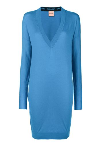 Nude v-neck sweater dress - Blue