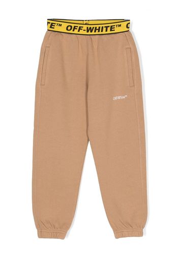 Off-White Kids logo-waistband cotton trousers - Brown
