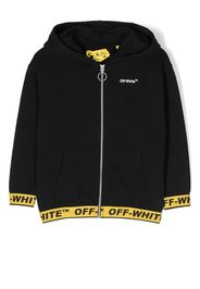 Off-White Kids logo-tape detail zipped hoodie - Black
