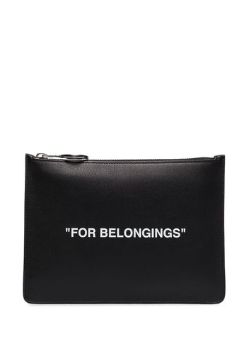 black Quote print leather pouch