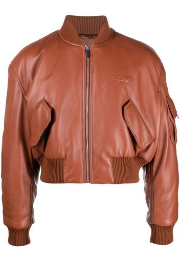 Off-White Wave Off Lea cropped bomber jacket - Brown