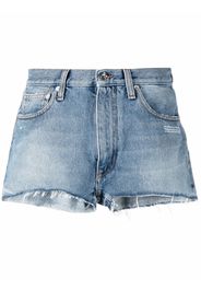 Off-White logo-print frayed-edge denim shorts - Blue