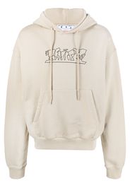 Off-White logo-embroidered cotton hoodie - Brown