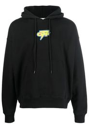 Off-White logo-print drawstring hood - BLACK GREEN FLUO