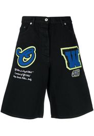 Off-White patch wide-leg denim shorts - Black