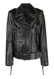 Off-White faded-effect leather biker jacket - Black