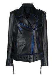 Off-White contrast-trim leather jacket - COBALT BLUE WHITE