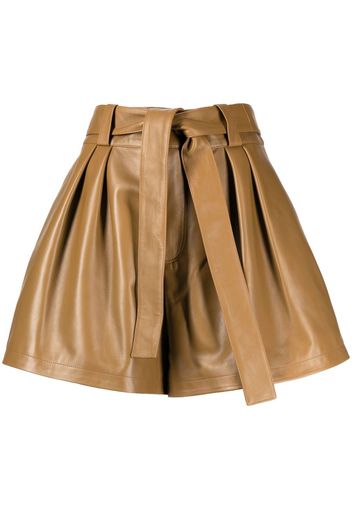 Oscar de la Renta pleated leather shorts - Brown