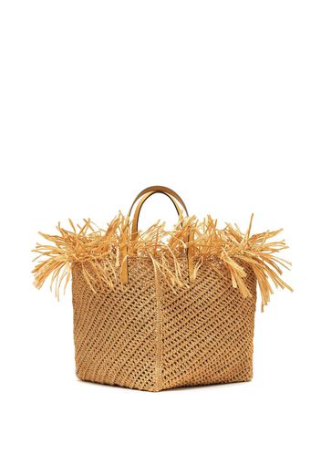 Oscar de la Renta Medium Raffia Crochet Square tote bag - Neutrals