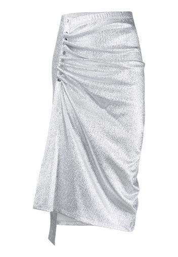 ruched metallic midi skirt