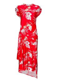Hawaiian print asymmetric midi dress