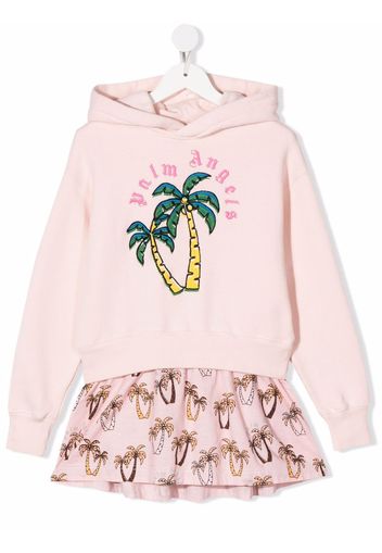 Palm Angels Kids HOODIE FLEECE DRESS MIX FAB PINK GREEN