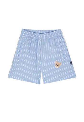 Palm Angels Kids teddy-patch striped shorts - Blue