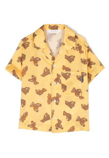 Palm Angels Kids teddy-bear print bowling shirt - Yellow