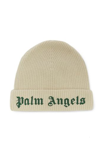 Palm Angels Kids logo-embroidered turn-up beanie - Neutrals