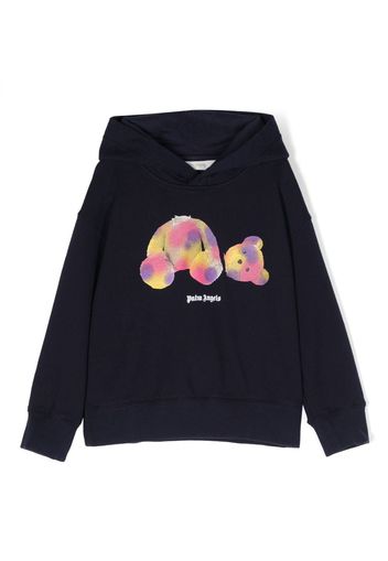 Palm Angels Kids Teddy Bear-print cotton hoodie - Blue