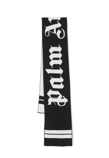 Palm Angels Kids logo-intarsia two-tone scarf - Black