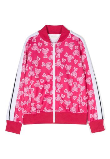 Palm Angels Kids teddy bear-print zip-up bomber jacket - Pink