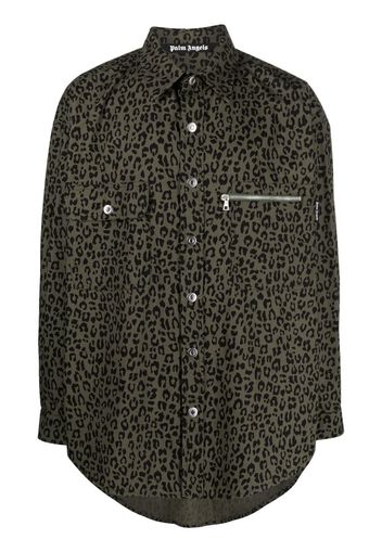 Palm Angels leopard-print cotton shirt - Green