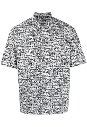 Palm Angels waves-print bowling shirt - White