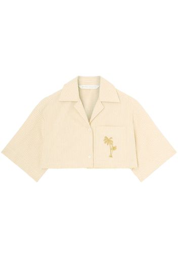 Palm Angels logo-print cropped bowling shirt - Neutrals