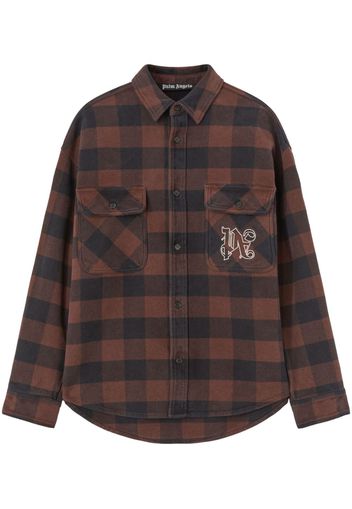 Palm Angels monogram-print checked shirt - Brown