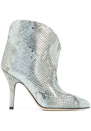 metallized embossed ankle boots