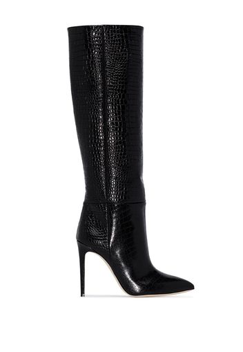 black 105 mock croc leather boots