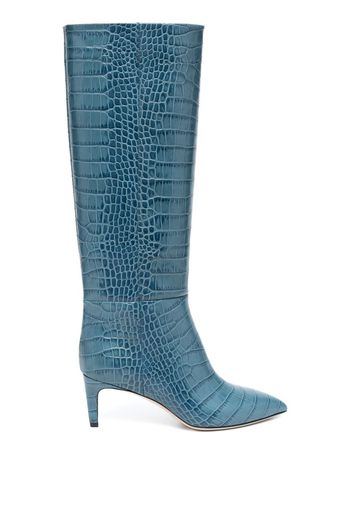 Paris Texas pointed-toe 60mm crocodile-effect leather boots - Blue