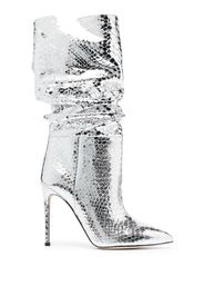 Paris Texas 105mm snakeskin-effect metallic boots - Silver