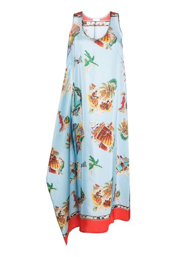 P.A.R.O.S.H. graphic-print silk midi dress - Blue