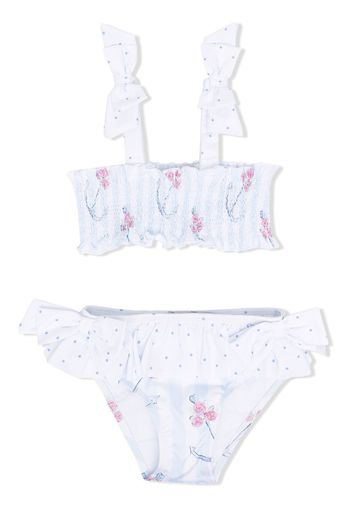 Patachou floral-print ruffled bikini - White